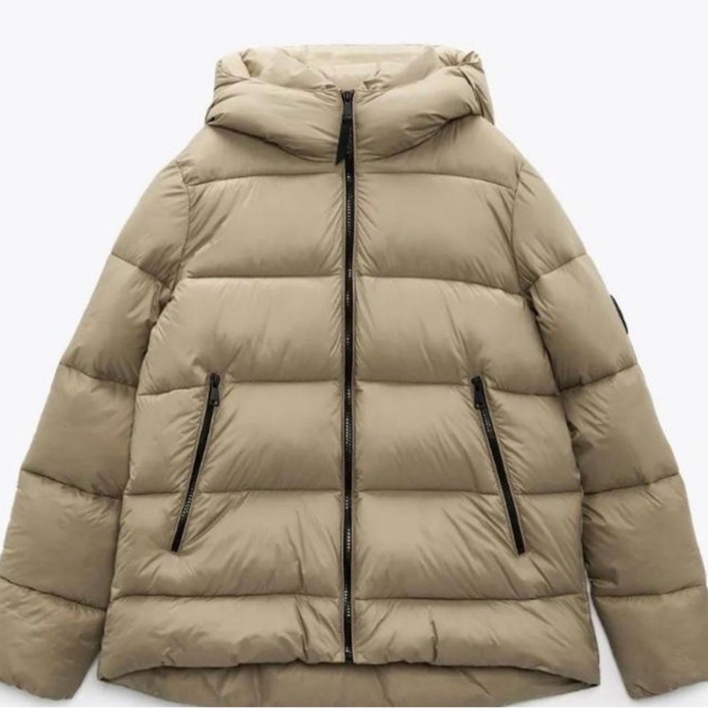 Zara Beige Hooded Puffer Jacket